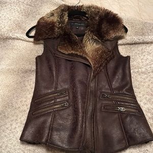 Beautiful faux shearling vest with fur collar